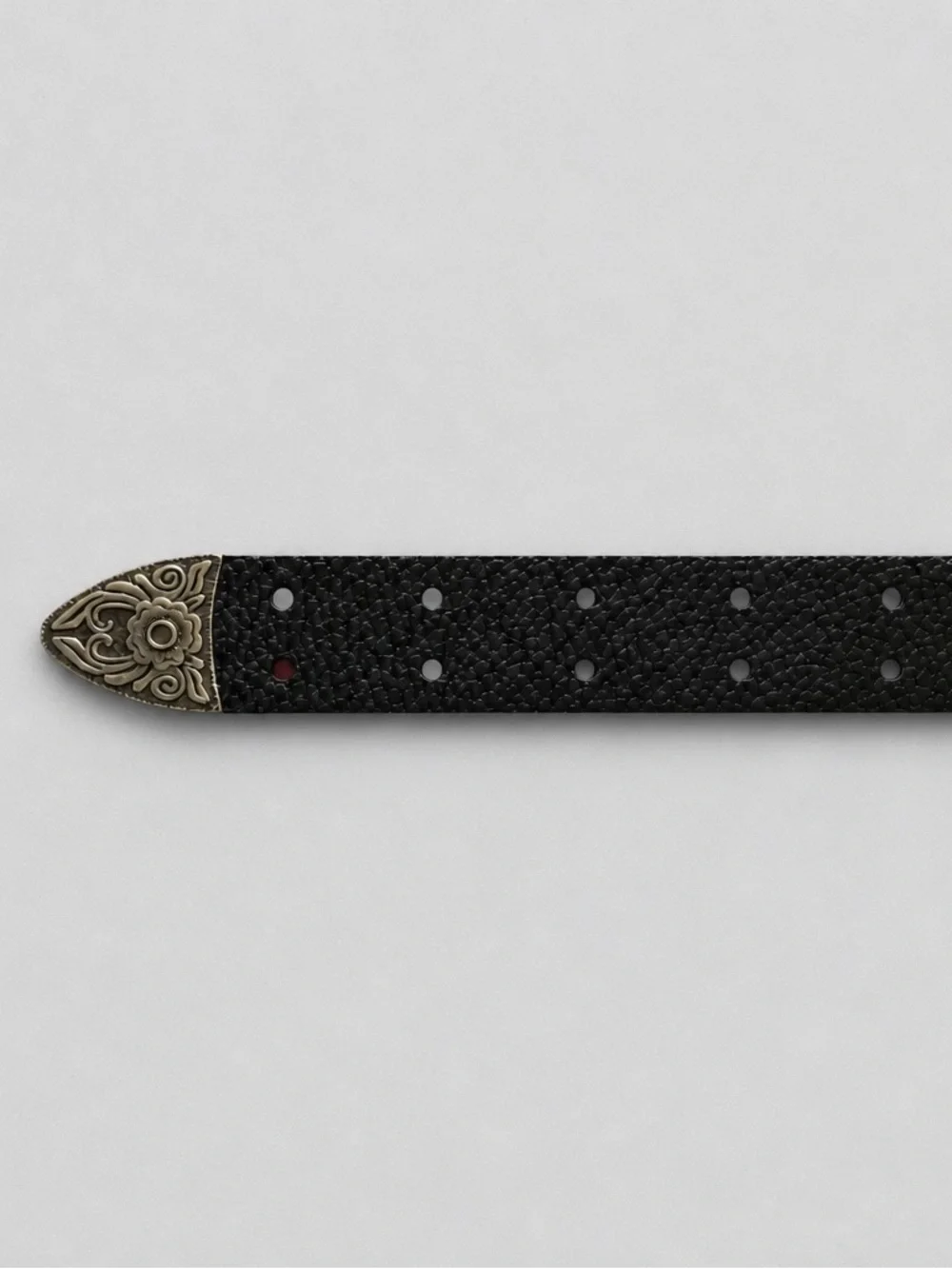 Black Western-Inspired Faux Leather Belt with Engraved Silver-Tone‎ Buckle